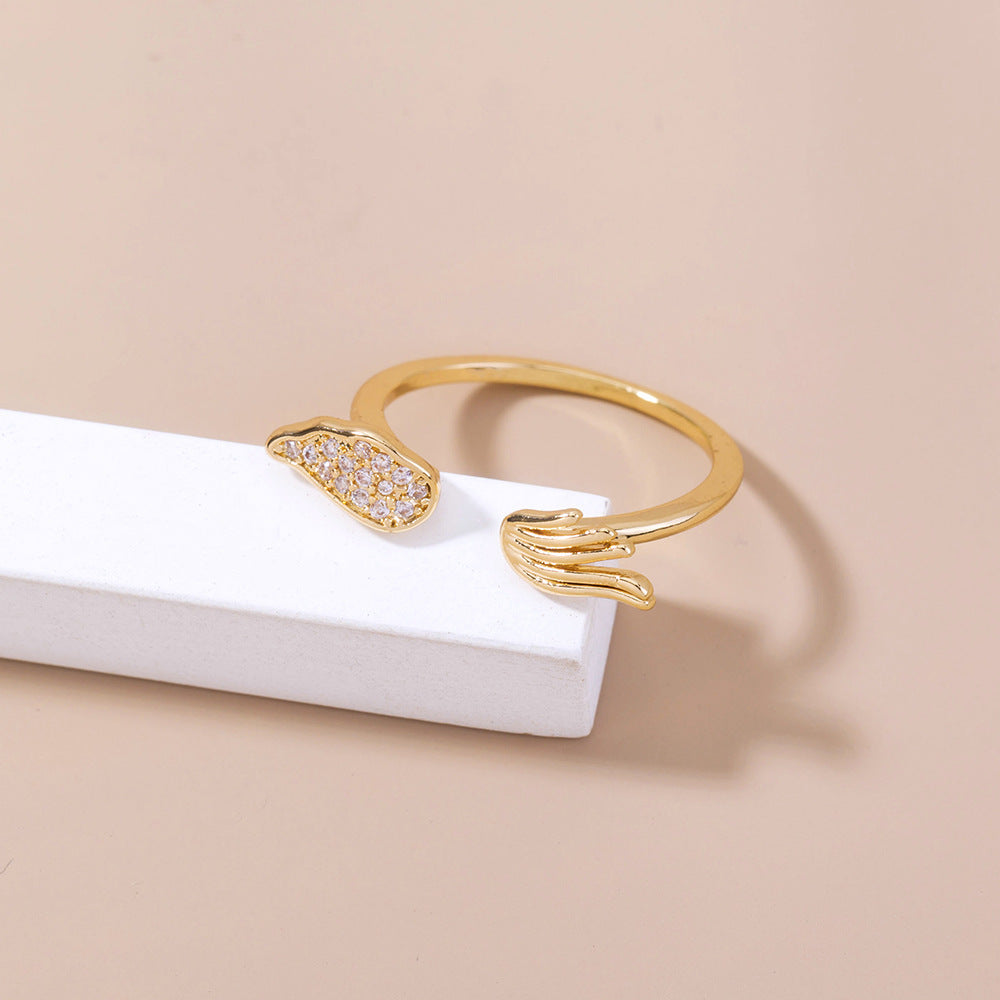 Copper Ring Unisex Angel Wings Zircon Electroplated Animal Zodiac Style SE1228 Size 7 Durable Unisex CZ Finish