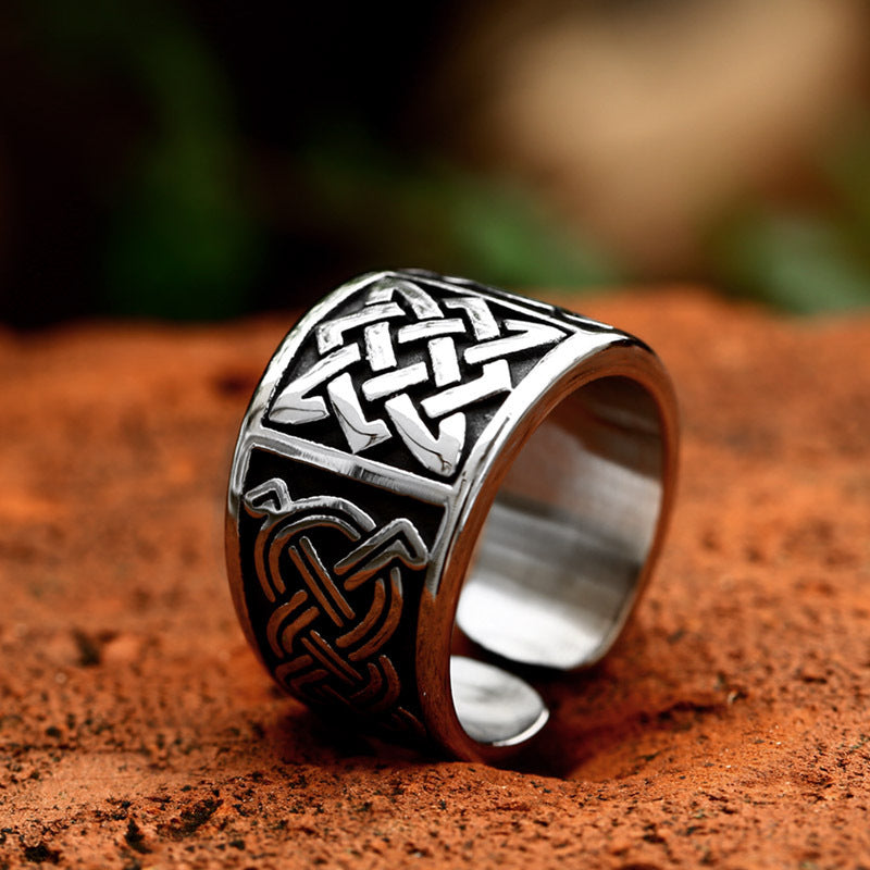 Retro Nordic Viking Celtic Knot Titanium Steel Ring For Men Polished Finish US Ring Sizes 7 8 9 10 11 12 13 Crafted