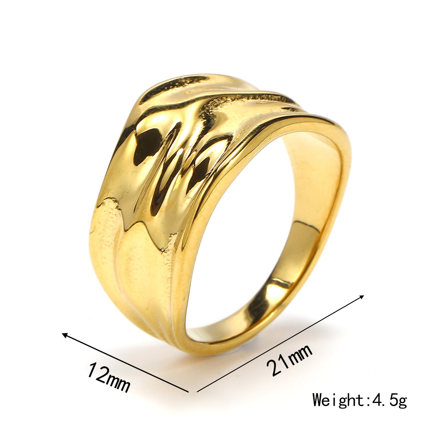 Womens Titanium Steel Ring Polished Irregular Pleated Band Gold Color Fashion Jewelry Size 6 Stylish Accessory