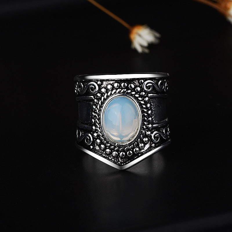 Womens Vintage Thai Silver Moonstone Ring Copper Plated Fashion Jewelry Classic Style Classic Artisan Finish X