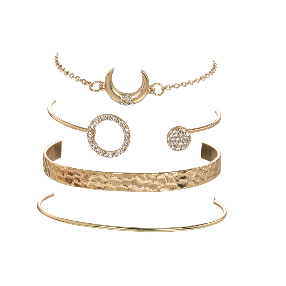 Gold Bracelet Set of 4 for Women Crescent Alloy Electroplated Fashion Jewelry Gift for Her Elegant Gift For Her