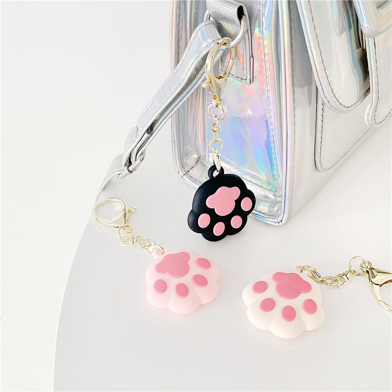 Cat Paw Keychain Silicone Case For Locator Anti Lost Cover With Hanging Ring Soft TPU Protection In Pink White Black