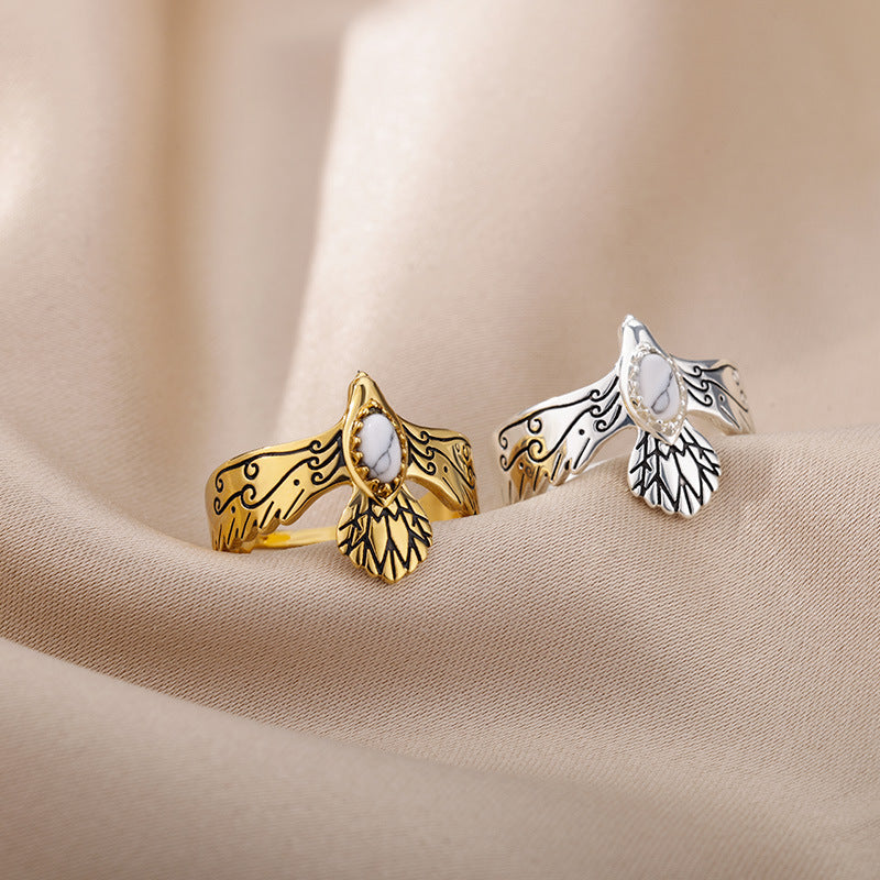 Unisex Copper Eagle Ring Electroplated Bird Zodiacal Designs With Inlaid Zircon European Design Statement Rings
