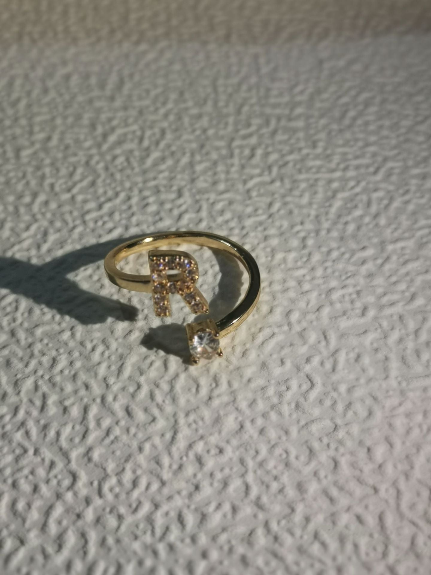 Unisex Copper Ring Adjustable Zircon Inlaid Letter Design