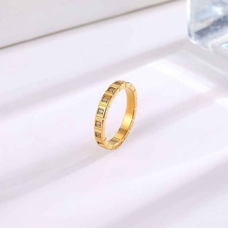 Womens Simple Elegant Square Gang Drill Titanium Steel Ring Hypoallergenic Electroplated Finish For Women Size 6 7 8 9