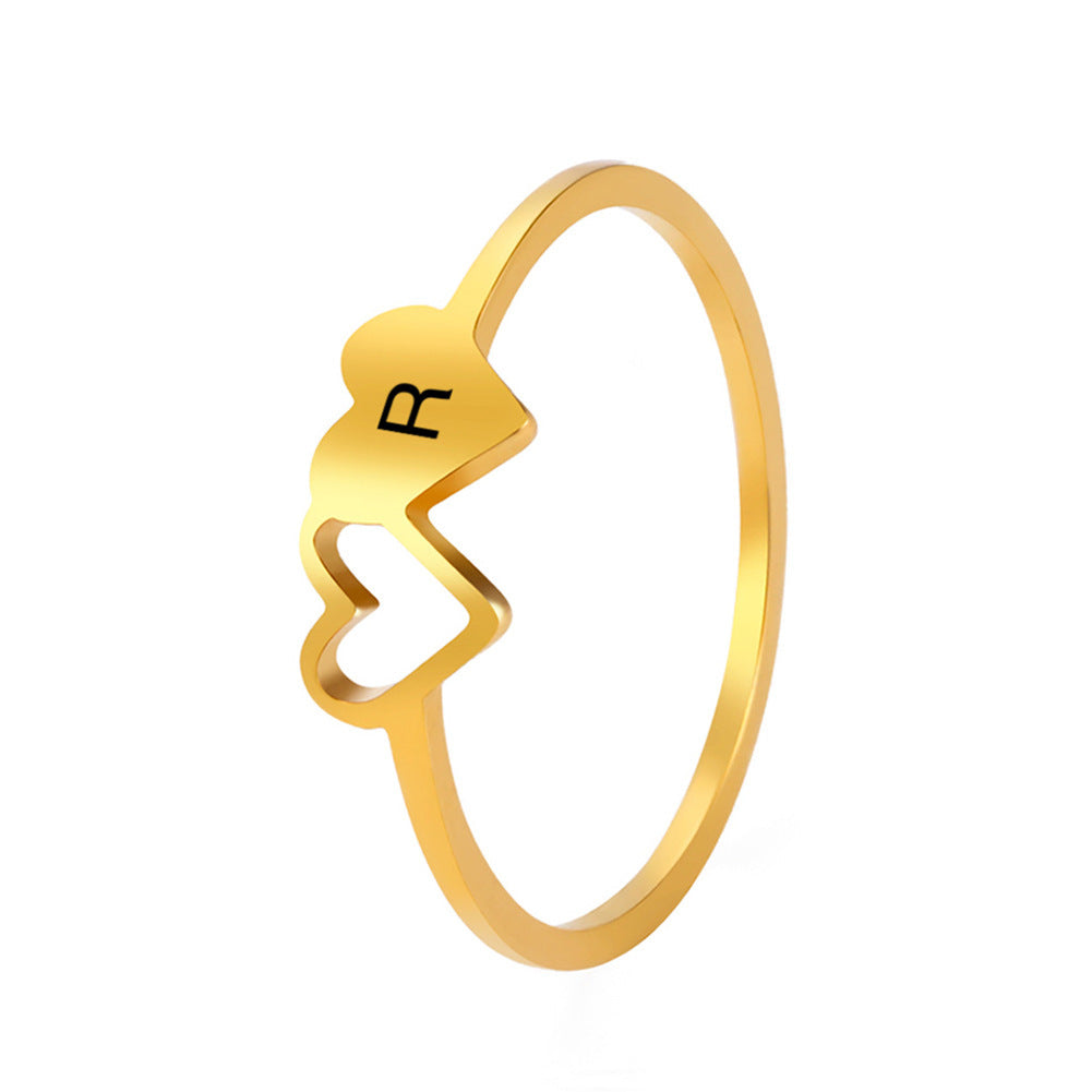 18K Gold Plated Stainless Steel Ring With Double Love Letter Design For Women Fashion Jewelry Non Fading Everyday Wear