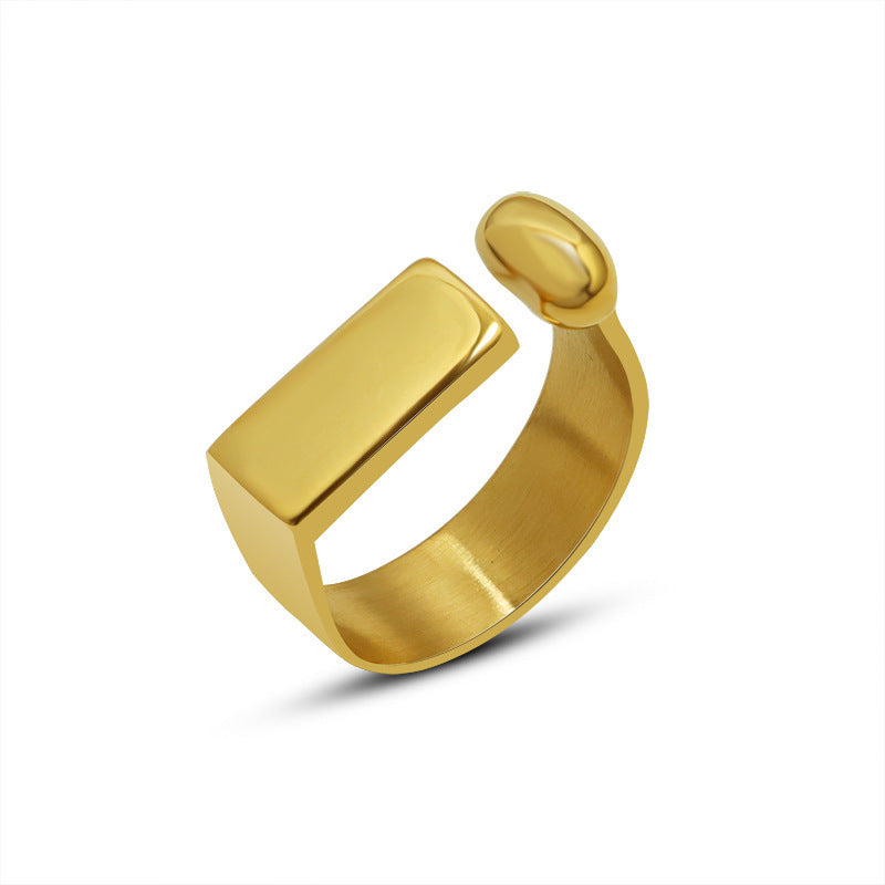 Womens Titanium Steel Letter D Ring Adjustable Gold Tone