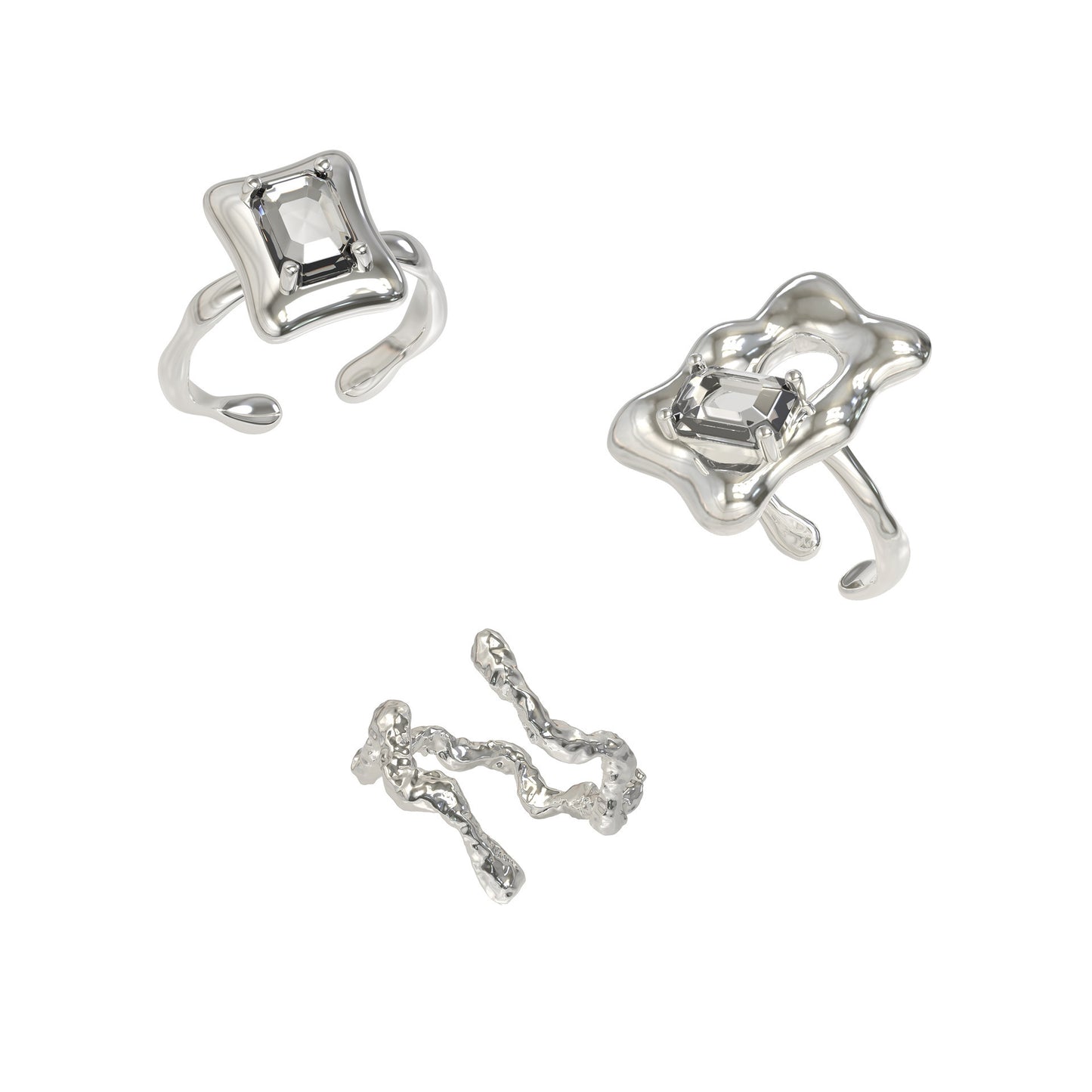 White Crystal Gem Design CopperMetal Ring for Women Silver Tone Fashion Jewelry Elegant Electroplated Accessory