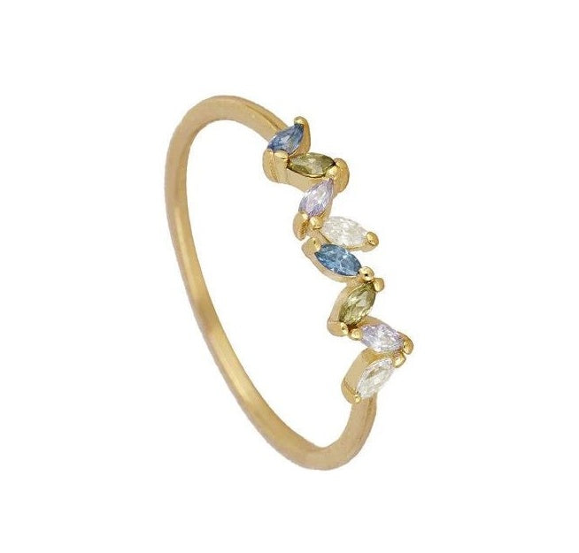 Copper Zircon Ring With Flower Geometric Design Electroplated Fashion Jewelry Individually Packed European Chic