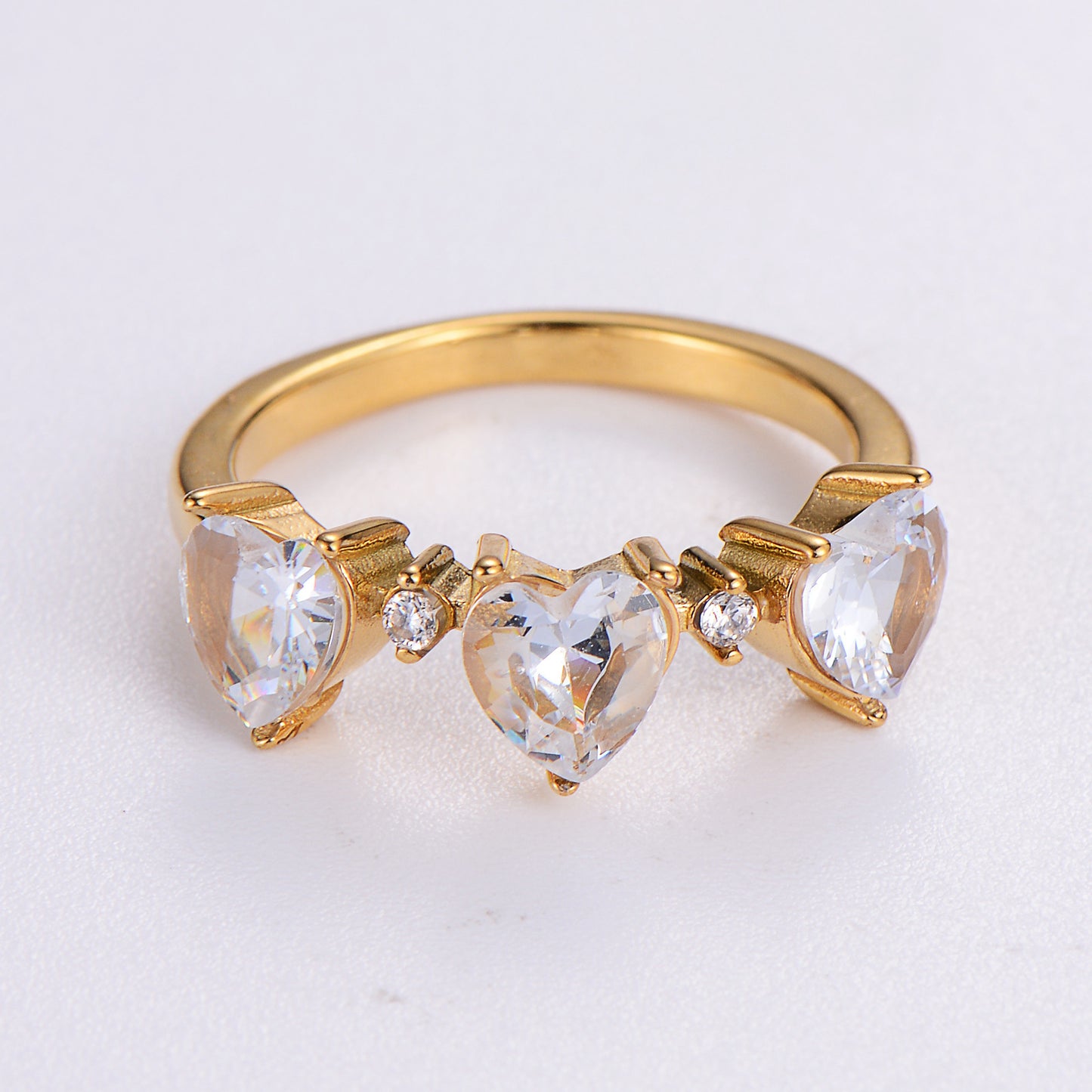 Womens Stainless Steel Heart Ring with Zircon Stone Electroplated Gold or Rose Gold Finish Heart Shape Ring for Her