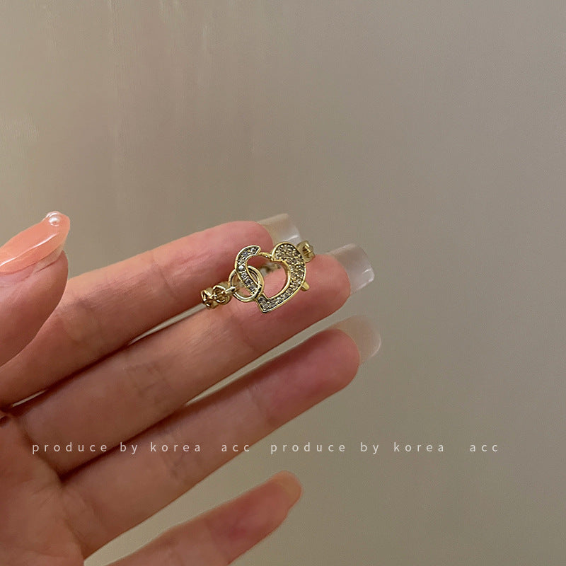 Geometric Heart Zircon Ring Gold Plated Alloy Korean Style Jewelry For Her Timeless Sparkle For Any Outfit Now