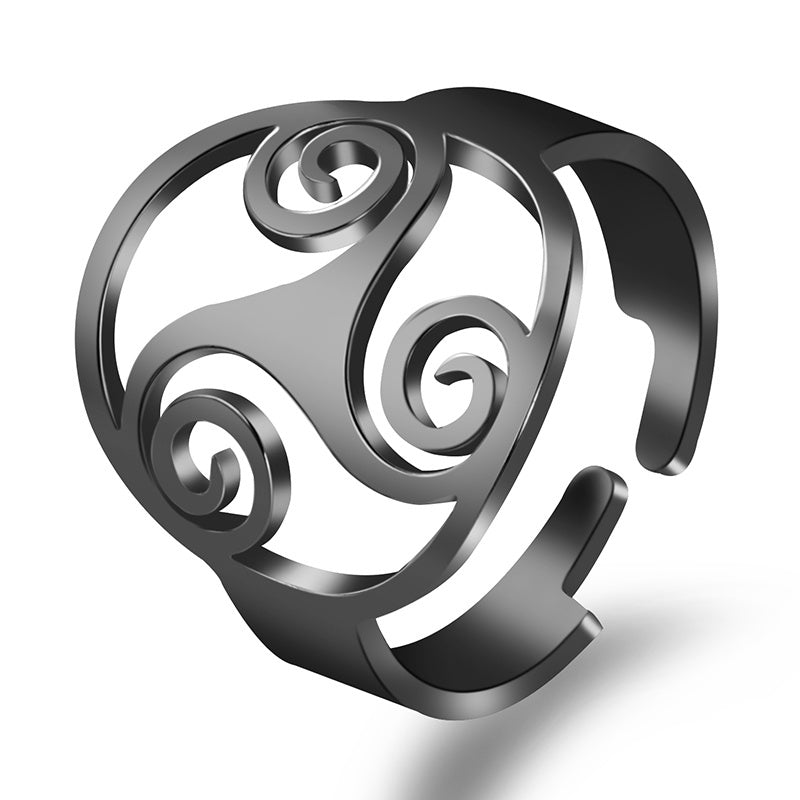 Womens Stainless Steel Flower Ring Adjustable Open Ring Polished Gold Black Jewelry Elegant Jewelry For Womens