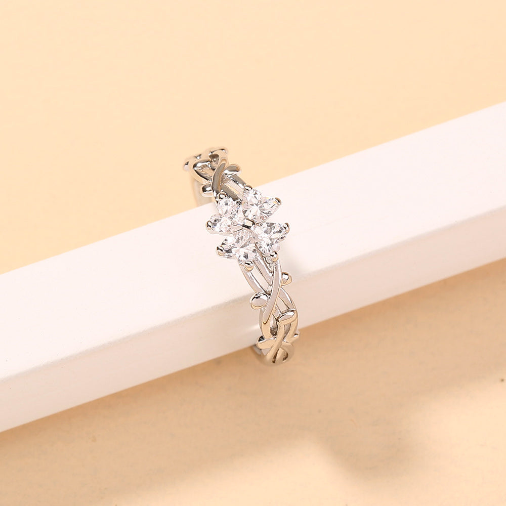 Adjustable Zircon Ring Hollow Copper Pattern Women Fashion Jewelry Elegant Electroplated Durable Statement Ring