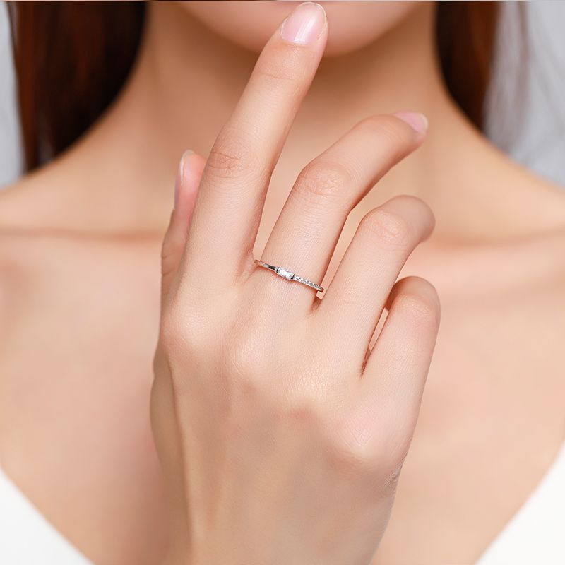 925 Sterling Silver Ring for Women Minimalist Design Sugar Cube Ring Diamond Ring for Her Adjustable Opening Jewelry Gift for Girlfriend Anniversary Present