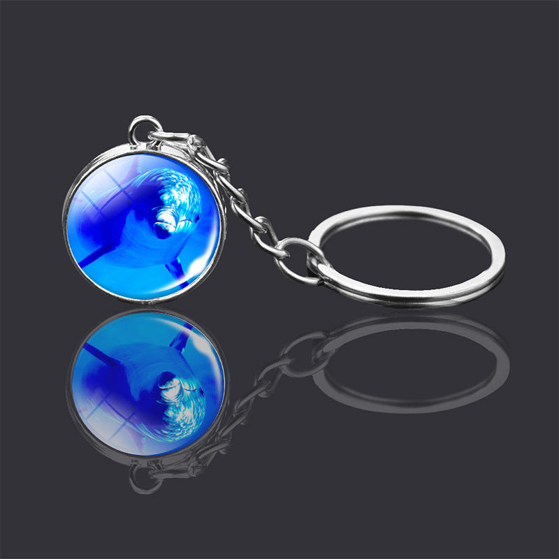 Animal Key Chain Double Sided Glass Ball Pendant Metal Key Ring Unisex Accessories Donkey Rabbit Giraffe Dolphin Fox