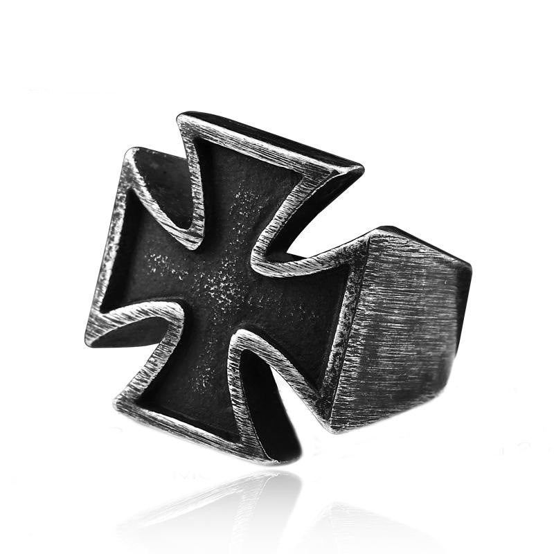 Men Iron Cross Ring Black Stainless Steel Gothic Fashion Jewelry Accessory Durable Antique Electroplating Type