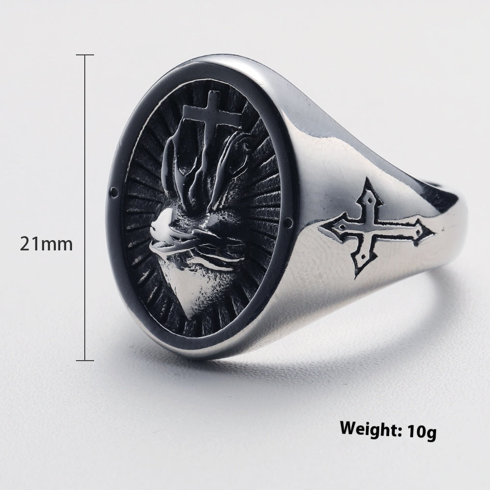 Mens Titanium Steel Ring Cross Heart Nordic Punk Retro Style Geometric Jewelry For Men Sizes 7 8 9 10 11 12 13