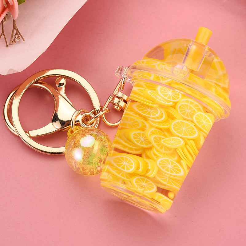 Acrylic Keychain Pendant With Fruit Chip And Milk Bottle Beads Pastoralist Style Cute Accessory For Bags Purse