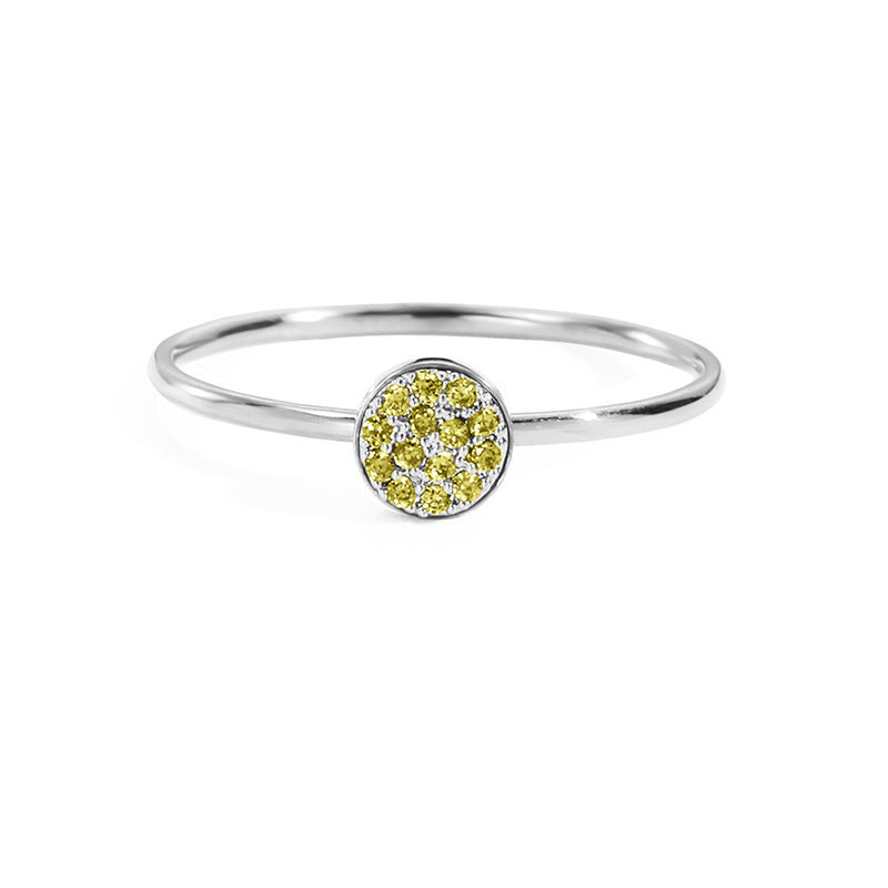 Womens Stainless Steel Ring Inlaid Rhinestones Simple Geometric Design Round Zircon Gemstone Ring Zircon