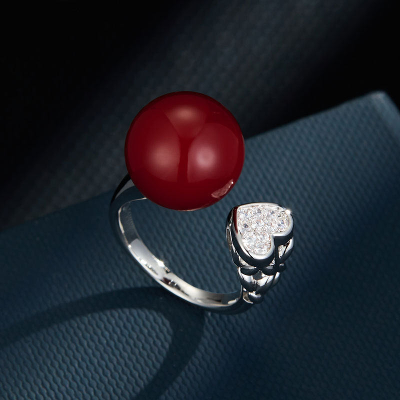 Copper Heart Open Ring With Zircon Inlay Geometric Design