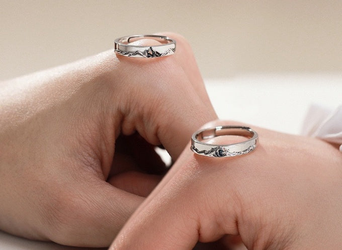 Adjustable Opening Starry Sky Korean Style Couple Rings Platinum Plated Matching Fashion Jewelry Anniversaries