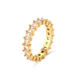 Womens Stainless Steel Ring With Zircon Rhinestone Inlay Geometric Design Elegant Jewelry For Everyday Wear Accessory