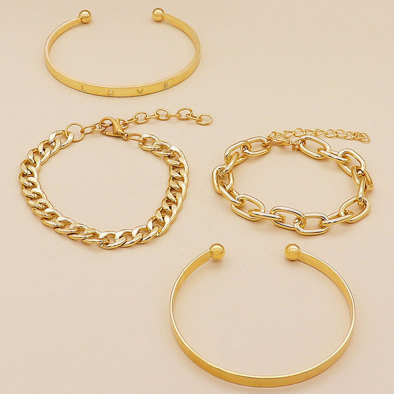 Womens Love Bangle Bracelet Set Glossy Letter Design Four Piece Alloy Jewelry Fashion Gift For Women And Girls