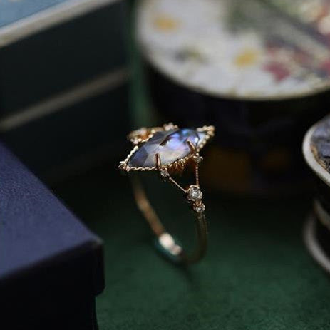 Three Dimensional White Crystal Mosaic Ring S925 Silver Plated Gold For Women Adjustable Geometric Abalone Copper