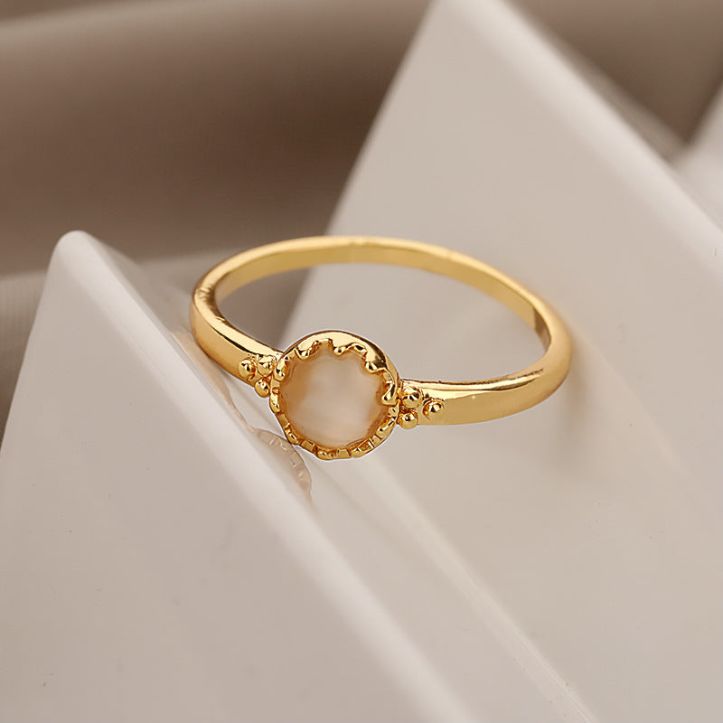 Circle Geometric Opal Ring Brass Gold Size 7 Women Sun Shape Fashion Jewelry For Everyday Wear Chic Trendy Everyday Glam