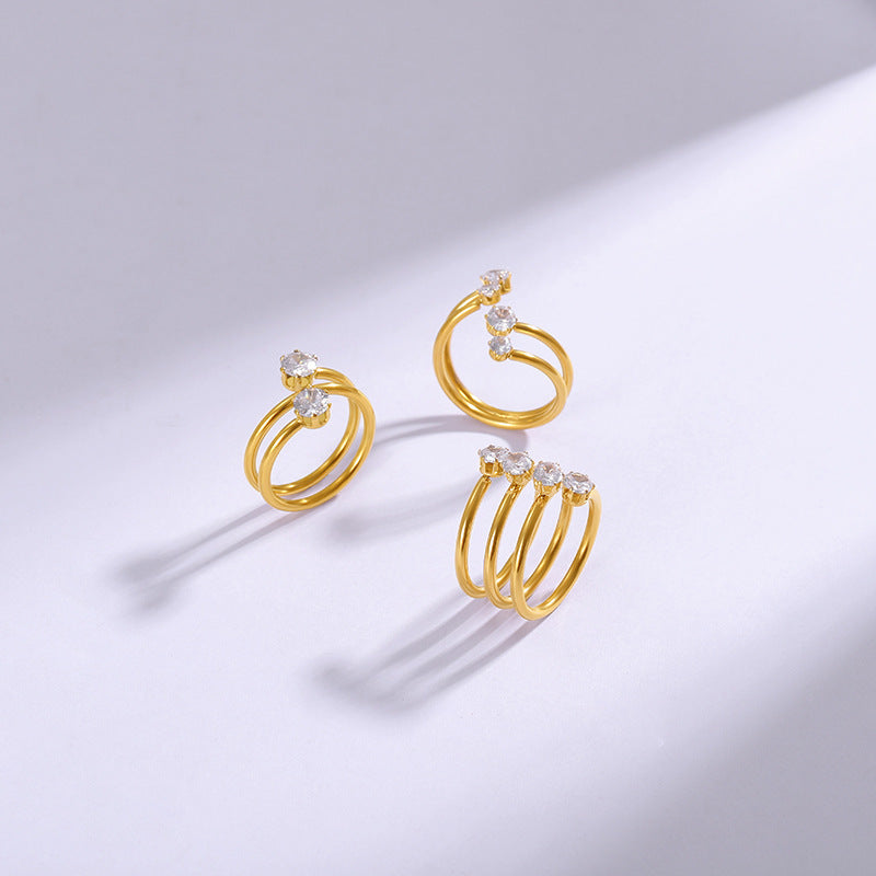 Womens Titanium Steel Ring With Zircon Geometric Design Electroplated Jewelry Gift For Her Minimalist Accessory