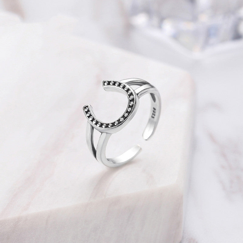 Womens U Shape Silver Ring Bead Ring Antique Style Fashion Jewelry U Shaped Ring For Women Bead Style Antiques