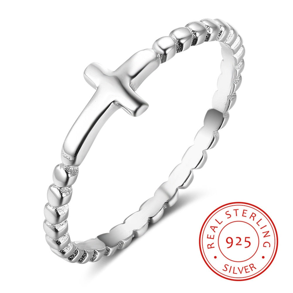Womens S925 Silver Cross Ring Elegant Korean Fashion Ring Birthday Gift Letter Number Design For Women Classic