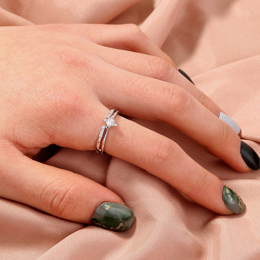Zircon Sky Star Adjustable Ring Copper Electroplated Celestial Jewelry European American Trendy Statement Piece