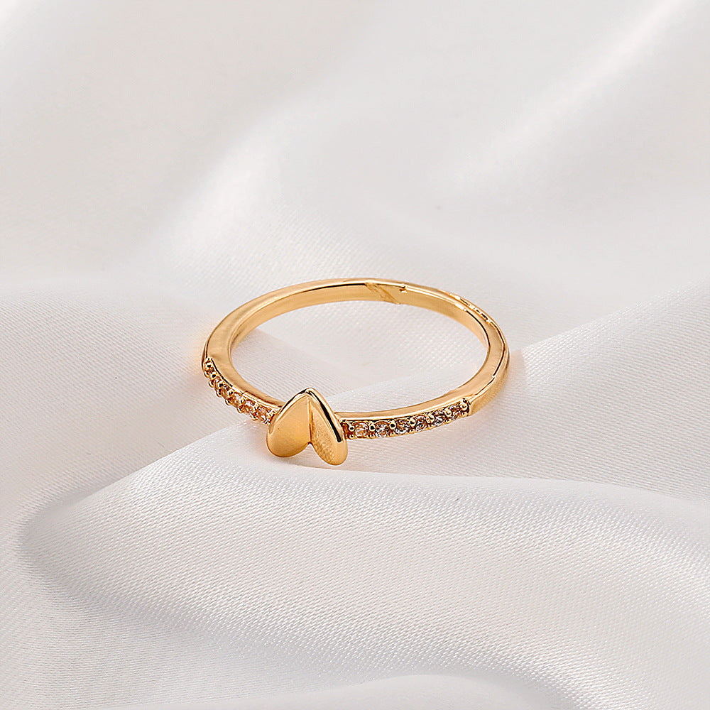 Copper Geometric Love Ring Electroplated Band Korean Fashion Jewelry For Her Valentines Day Gift Statement Ring