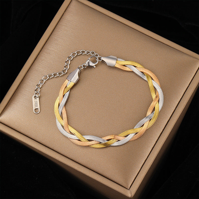 Womens Titanium Steel Bracelet Snake Bone Chain Retro Summer Fashion Jewelry Gift GoldTone For Women And Girls