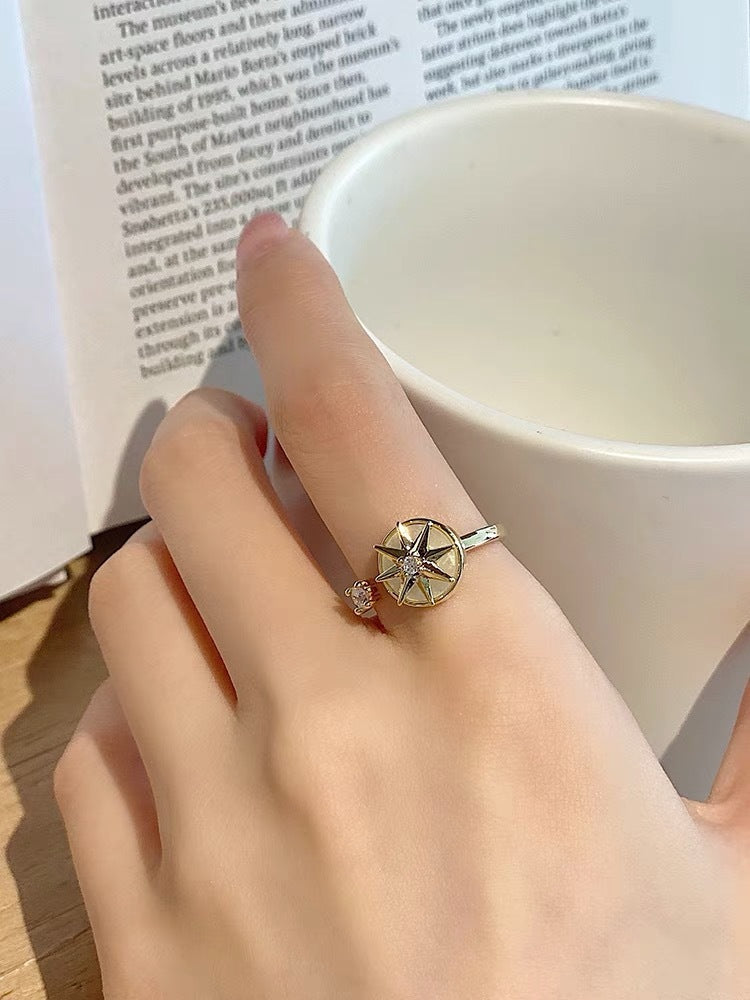 Rotating Mansard Ring Rotatable Double Resin Zircon Ring Gold Tone Alloy Jewelry Handcrafted Statement Accessory