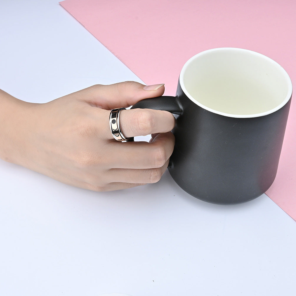 Unisex Rotatable Fidget Ring Titanium Steel Moon Eclipse Design For Anxiety Relief And Stress Reduction Polished