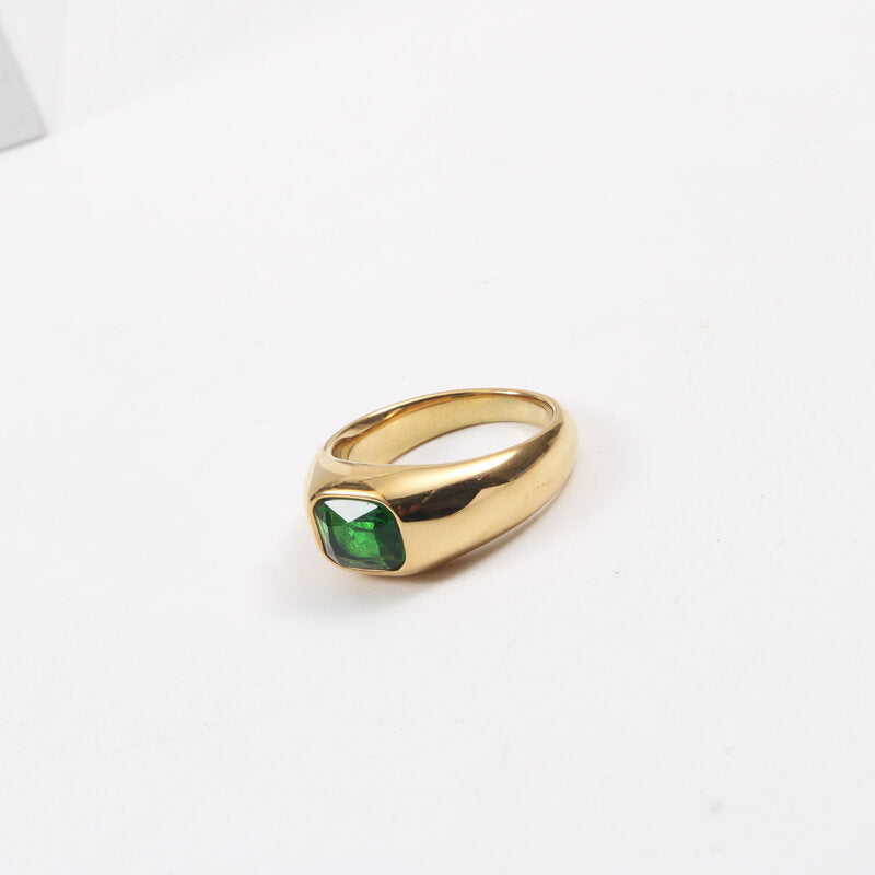 Stainless Steel Ring With Green Zircon Stone For Men And Women Electroplated Band Jewelry Elegant Jewel For All