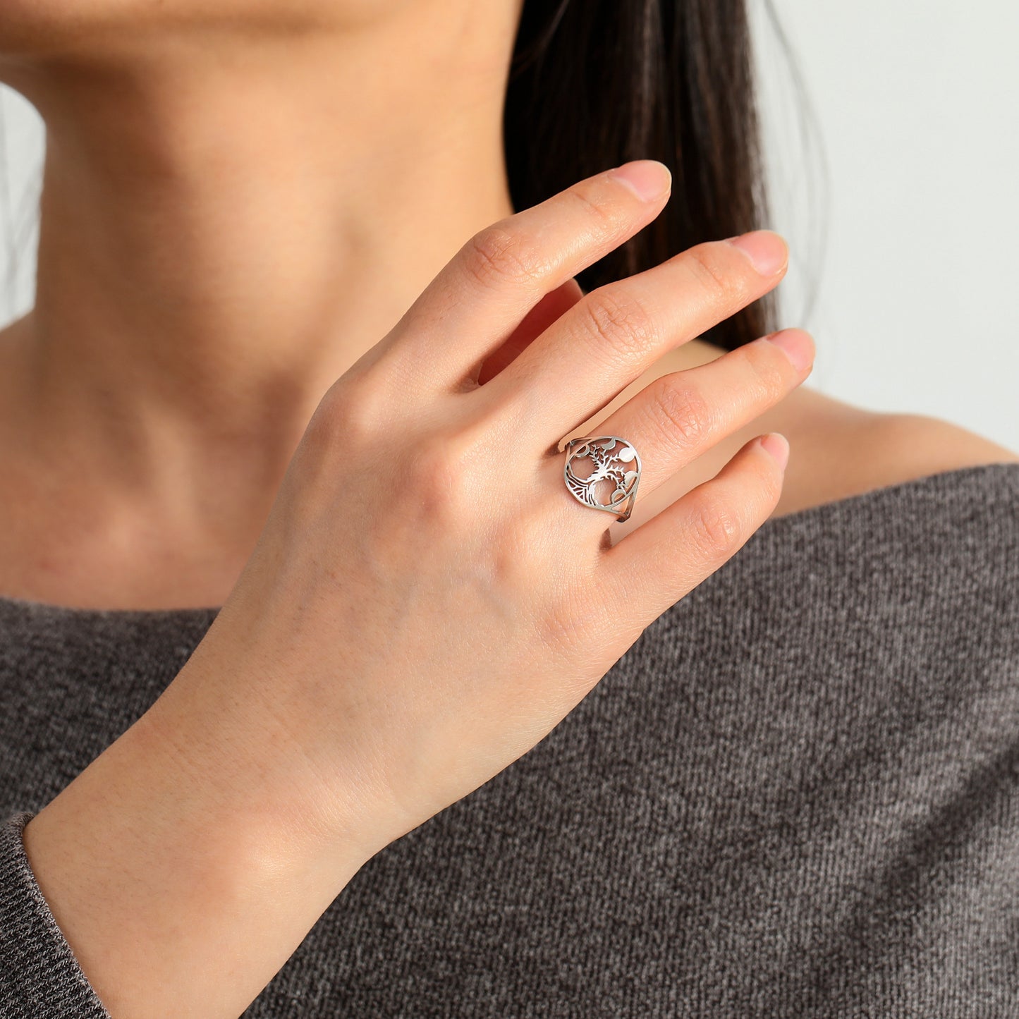 Unisex Stainless Steel Ring 18K Gold Plated Hollow Tree Design Geometric Shape Hip Hop Style Everyday Wearable