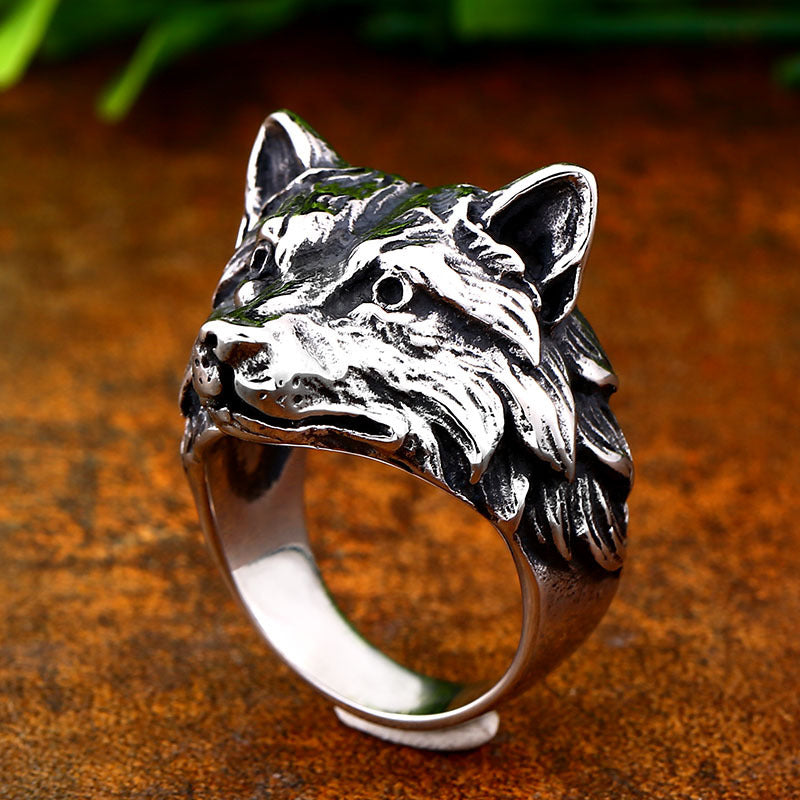 Stainless Steel Wolf Head Ring Animal Personality