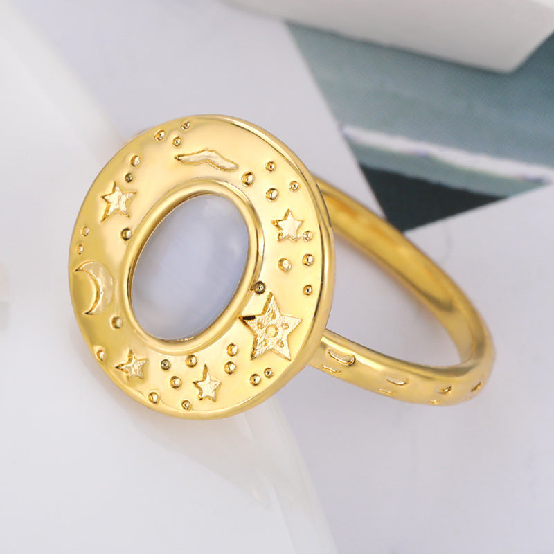 Vintage Crystal Star Moon Ring Oval Jewelry For Her