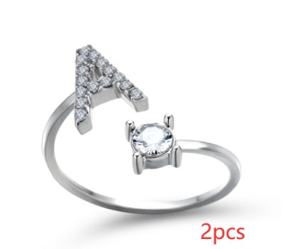 Womens Initial Letter Ring Adjustable Vintage Jewelry Zircon Accents Alloy Rhinestone Ring Perfect For Gifting