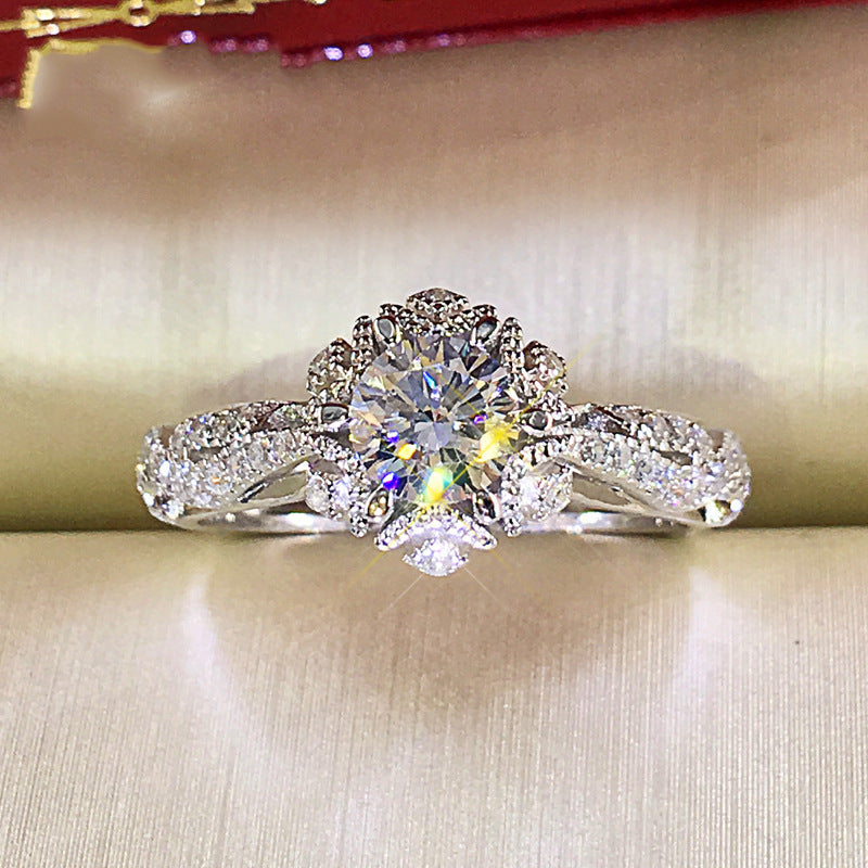 White Gold Plated Hollow Flower Full Star Ring For Women