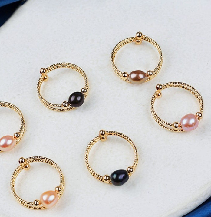Freshwater Pearl Rings VintageEdition Fashion Ornament Womens Retro Design Elegant Durable Jewellery Accessory