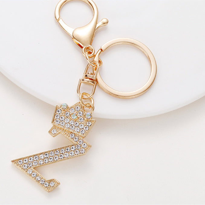 Alphabet A To Z Keychain With Diamond Accents Zinc Alloy Metal Letter Charm For Bag And Keys Daily Use Pendant