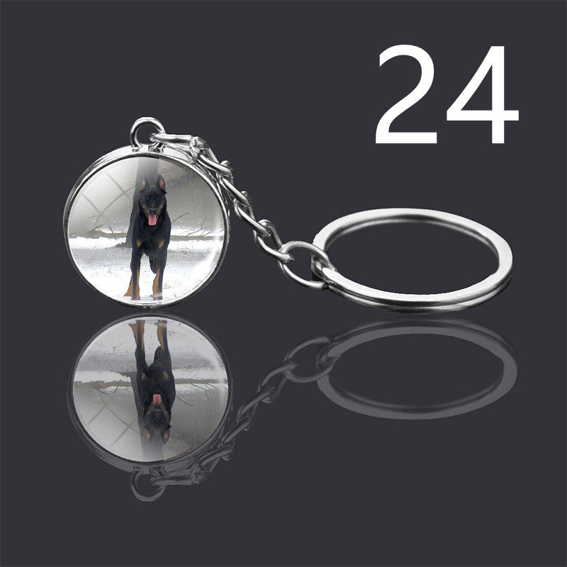 Dog Keychain Double Sided Glass Ball Pendant Exquisite Metal Design Key Chain For Pet Lovers Gift For Everyday