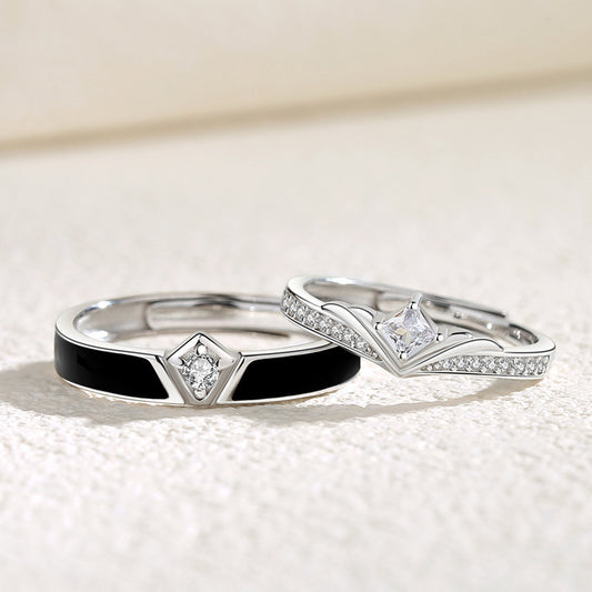 Adjustable Couple Rings Set Knight And Princess Crown Design 925 Sterling Silver Open Ring For Him And Her Jewelry Gift