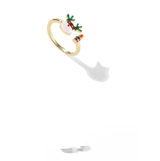 Christmas Elk Ring Cute Reindeer Ring Gold Plated Alloy Jewelry For Women Holiday Party Gift For Her Chic Style