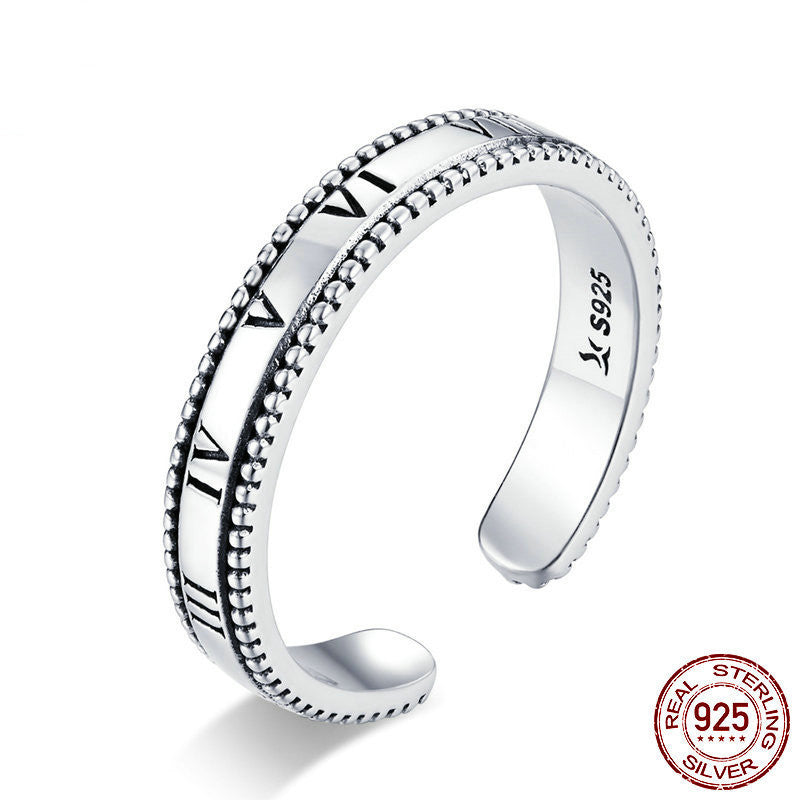 Sterling Silver Adjustable Opening Ring Zircon Inlay Floral Design For Women And Men European American Flowers