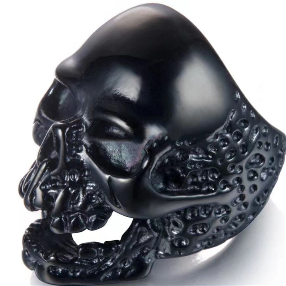 Retro Punk Style Exaggerated Stainless Steel Ring For Men Wide 33mm Skull Design With Bold Finish Inlay Detail